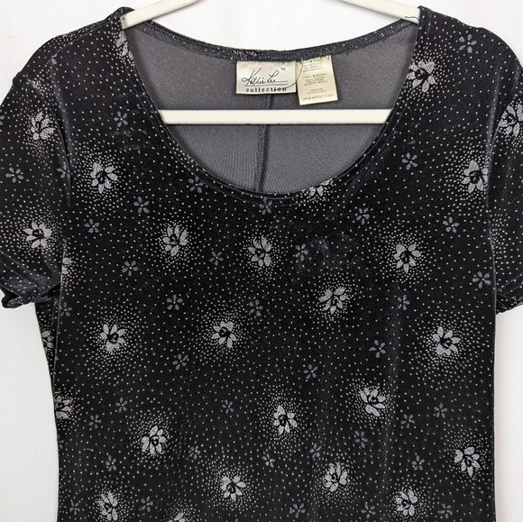 Vintage 90s Kathie Lee Collection Sz. M Velvet Dress Glitted Floral Embellished - Picture 3 of 8